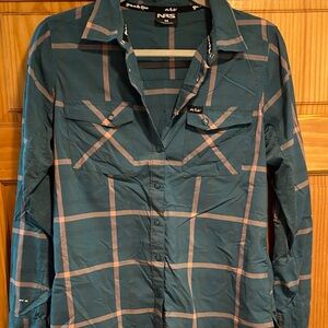 Teal and Pink Plaid Button-Up Shirt
